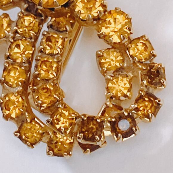 Vintage Mid Century Gold Tone Bow Brooch With Yellow Prong Set Rhinestones 1950s - Picture 7 of 9